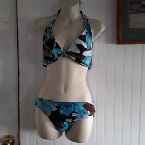 Tommy Bahama Blue and Brown Floral Halter Bikini